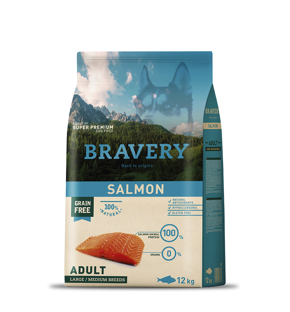 Bravery ração cão adulto salmão medium/large (Grain Free) 12Kg