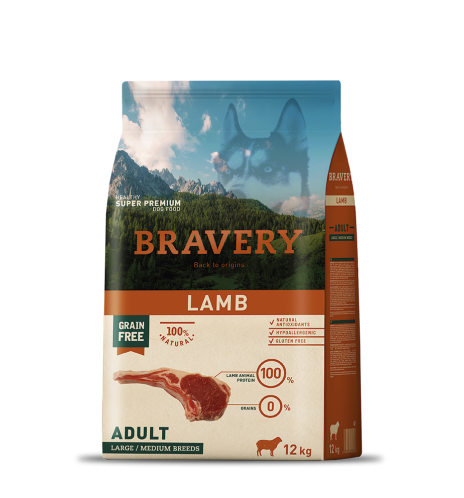 Bravery ração cão adulto cordeiro Medium/Large (Grain Free) 12Kg